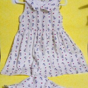 Mumu Coco girls dress & hat Sailor Anchors & hearts 3t